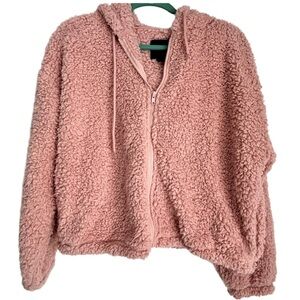 Forever 21 Women’s Full Zip Pink Teddy Sherpa Style Hoodie Jacket - Size Medium